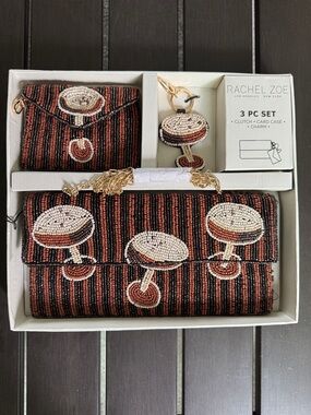 NWT Rachel Zoe Cocktail Beaded Clutch Gift Set Espresso  Martini